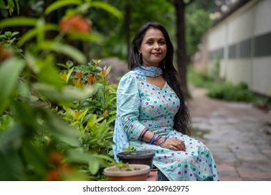 Beautiful South Indian (Bangladeshi) Girl Smiling In Outdoor Nature