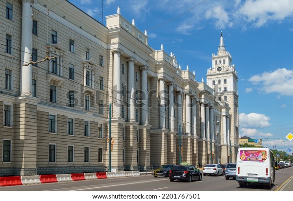 Beautiful South-East Railways (department of Russian
Railways) Administration Building  - a symbol of  Voronezh city.
Building was built by architect N.V. Troitsky. Voronezh, Russia -
July 30, 2022