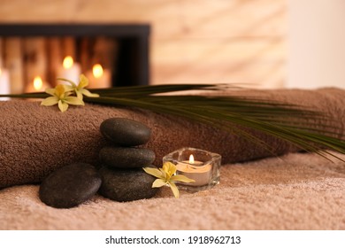 Beautiful Spa Accessories On Massage Table In Room