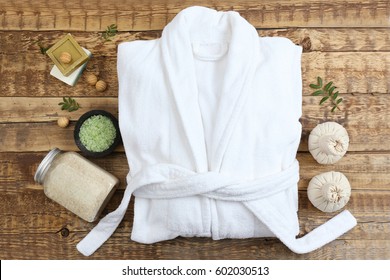 Beautiful spa composition with bathrobe and accessories