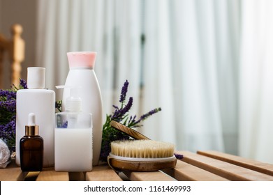 Beautiful spa composition with lavender on table - Shutterstock ID 1161469993