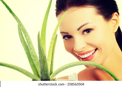 Beautiful Spa Woman With Aloe Vera.