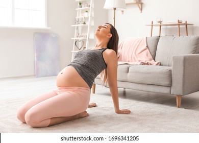 Beautiful sporty pregnant woman at home