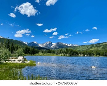 Beautiful Sprague Lake in the shadow of the Continental Divide on a sunny summer day in Rocky Mountain National Park - Powered by Shutterstock