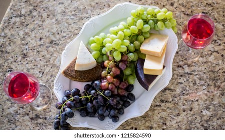 A Beautiful Spread Of Wine, Cheese And Fruit. Dinner For Two Set Up At A Beautiful Table. Pot Pie And A Festive Fall Table. 