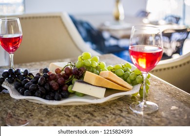 A Beautiful Spread Of Wine, Cheese And Fruit. Dinner For Two Set Up At A Beautiful Table. Pot Pie And A Festive Fall Table. 