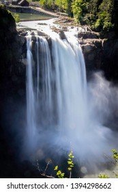 A Beautiful Spring Day At Snoqualmie Falls In Washington State. 