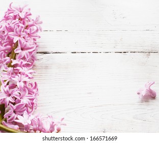 Beautiful Spring Flowers On Wooden Background 