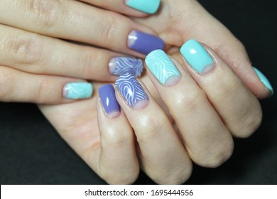 Beautiful spring moon manicure and thin abstract design white gel paint for fashionable modern woman