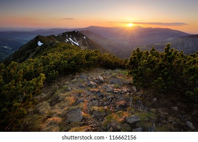 Beautiful Spring Sunset In Giant Mountains, Czech Republic