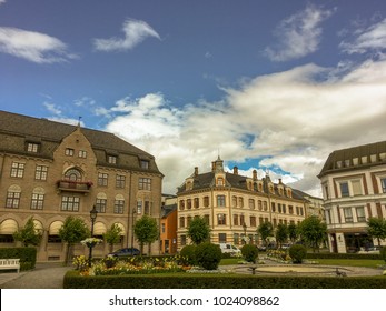 Beautiful Square in Hamar, Norway with Old Buildings and Park - Shutterstock ID 1024098862