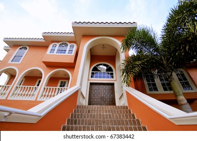 Beautiful Stairway To A Luxurious, Large Mansion In Florida.