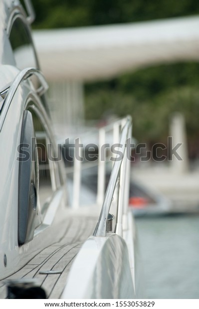 beautiful\
starboard footbridge yacht in wood and\
metal