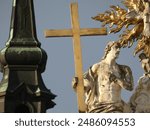 Beautiful statues of Franziskanerkirche in St Polten dazzling in the sunshine