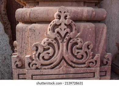 Beautiful stonework carved in hard stone. Carved stone design of floral and paisley pattern in Indian temple