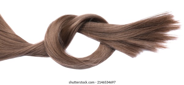 Beautiful strand of dark blonde hair tied in knot on white background, top view - Powered by Shutterstock