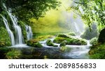 Beautiful stream painting in tropical forest - beautiful natural landscape in the forest 