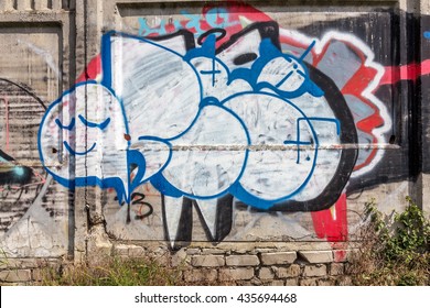 Beautiful street art of graffiti. Abstract color creative drawing fashion on walls of city. Urban contemporary culture. Title paint on walls. Culture youth protest. ABSTRACT PICTURE - Shutterstock ID 435694468