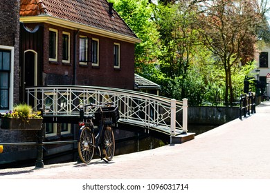 Beautiful Street Of Gouda City On Spring Sunny Day