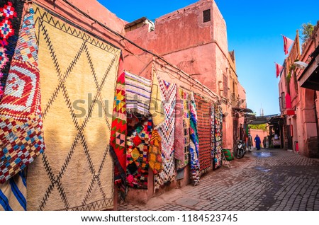 Beautiful street of old medina in Marrakech, Morocco, Africa