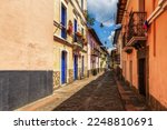 Beautiful street view of the famous Calle de la Ronda in the historical center in Quito