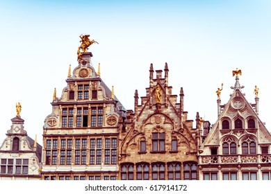 Beautiful Street View Of  Old Town In Antwerp, Belgium, Has Long Been An Important City In The Low Countries, Both Economically And Culturally.