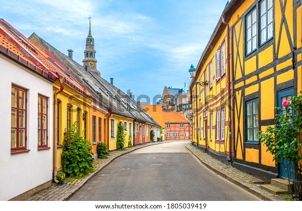 A Beautiful street in Ystad, Skåne, Sweden. August 29, 2020.