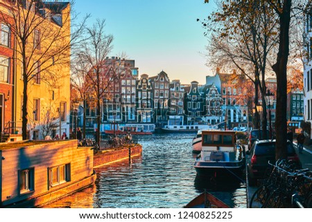 Similar – Image, Stock Photo Beautiful Architecture Of Dutch Houses and Houseboats On Amsterdam Canal In Autumn