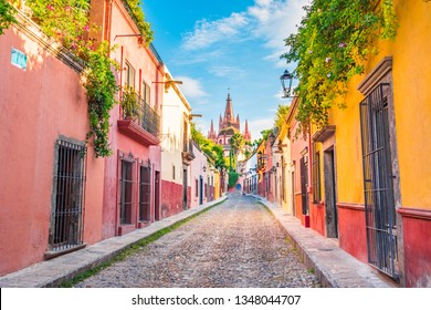 Beautiful streets and colorful facades of San Miguel de Allende in Guanajuato, Mexico	
