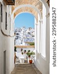 Beautiful streets of Vejer de la Frontera, Spain, Andalusia region, Costa de la Luz, Cadiz district, White Towns, Iberian Peninsula, Old town. Ruta de los Pueblos Blancos