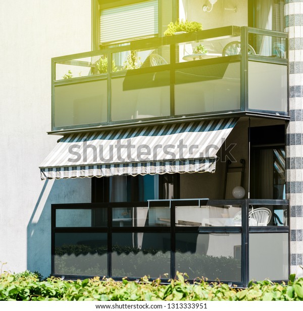 Beautiful Stripped Balcony Patio Awning On Stock Photo Edit Now