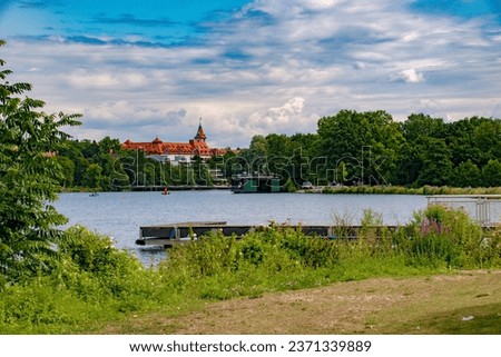 Beautiful summer cityscape in Nuremberg at Wohrder Lake (Wöhrder See),Bavaria,Germany,July 2023