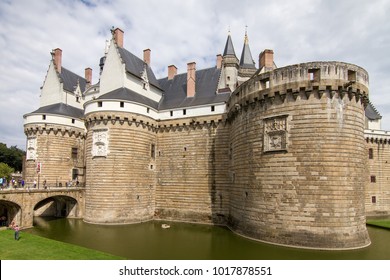 Beautiful Summer Cityscape View Of The Château Des Ducs De Bretagne (Castle Of The Dukes Of Brittany) A Large Castle Located In The City Of Nantes, France