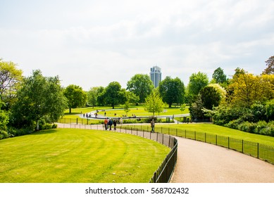 Beautiful Summer Day On Hyde Park In London Near Princess Diana Memorial.