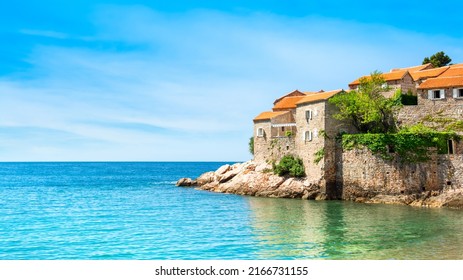 Beautiful  summer landscape of the Adriatic coast in The Budva Riviera with a view of the Sveti Stefan, Montenegro - Shutterstock ID 2166731155