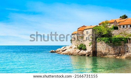 Beautiful  summer landscape of the Adriatic coast in The Budva Riviera with a view of the Sveti Stefan, Montenegro