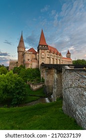 Beautiful summer landscape at Corvin (Hunyad) Castle in Hunedoara, an amazing landmark from Transylvania, one of the biggest castles in Europe. Travel to Romania. - Shutterstock ID 2170237139