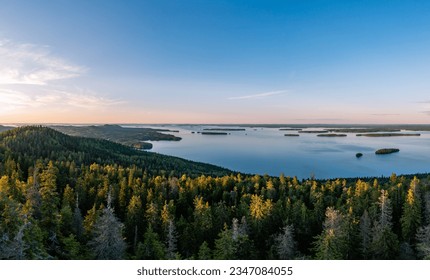 Beautiful summer landscape from a drone. Koli National Park. Finland