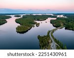 Beautiful summer landscape, lake Saimaa at sunset. Finland