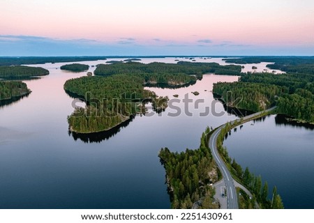 Beautiful summer landscape, lake Saimaa at sunset. Finland