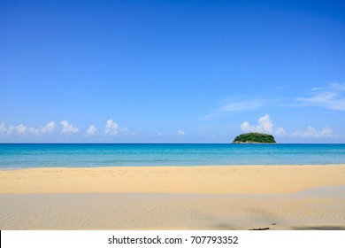 Beautiful summer on the beach with clear blue sky white sand. Kata Beach , Phuket , Thailand.