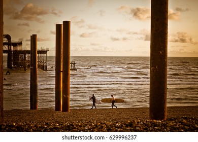 Beautiful sunlight during a sundown on the Brighton pier. Perfect time for sport. - Powered by Shutterstock