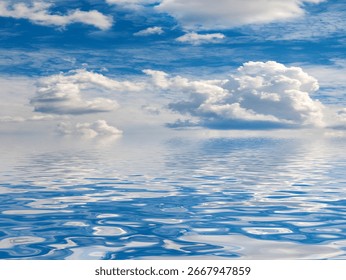 beautiful sunny clouds are reflected in the surface of the sea water