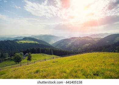 Beautiful sunny day is in mountain landscape. Carpathian, Ukraine. - Shutterstock ID 641405158