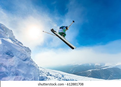 Beautiful Sunny Day In The Mountains, Winter, Skier