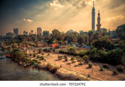 Beautiful Sunrays And Cairo Cityscape At Sunset 