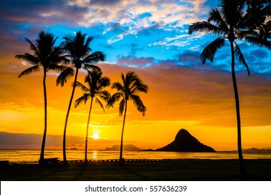 Beautiful Sunrise from Chinaman's Hat on Oahu, Hawaii