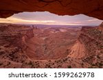 Beautiful sunrise at Mesa Arch in Canyonlands National Park in U