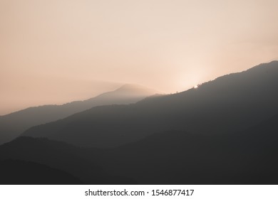 Beautiful sunrise at the mountain in the morning. Before sunrise with fog. Mountain before sunrise at Sun Moon lake, Taiwan.