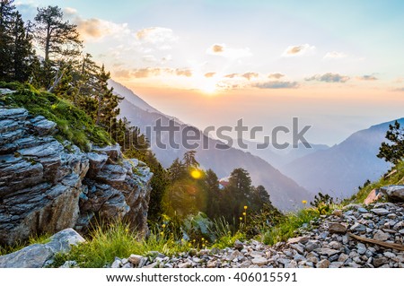 Beautiful sunrise in the mountains, Olympus National Park, Greece